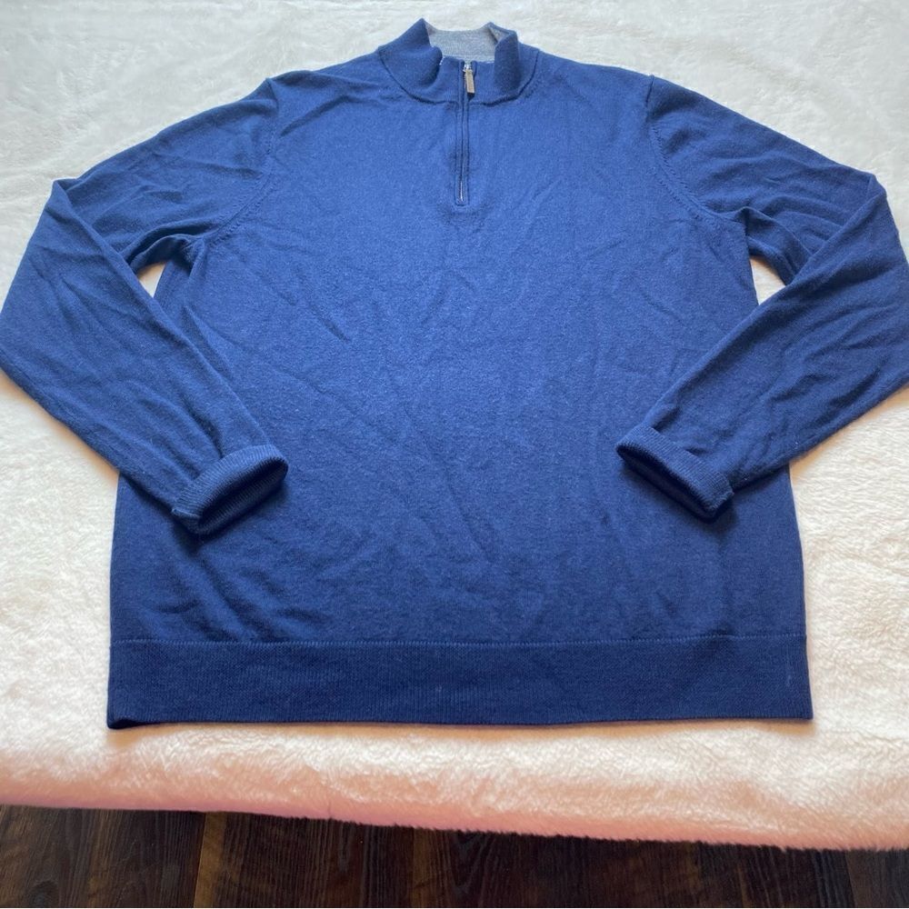 Nordstrom Men's Shop Blue 1/4 Zip 100% Merino Wool Sweater Size XLT